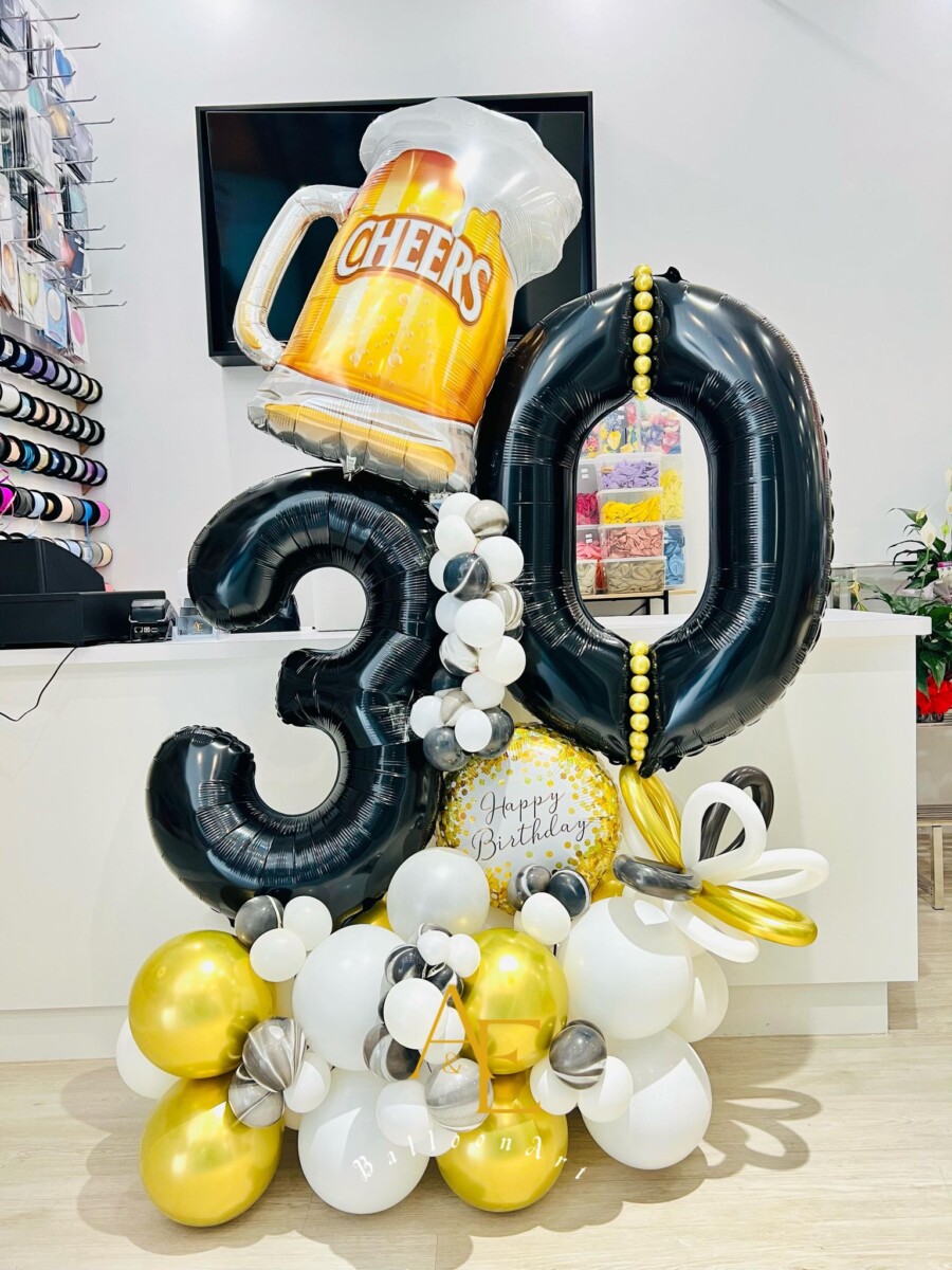 Number 30 Design With Beer Bottle (Design Code: N30_1) - A&E BalloonArt